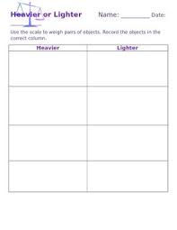 Heavier Or Lighter Worksheet Lighter Worksheets Heavy