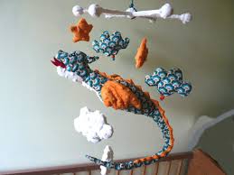 Mobile Dragon Nuages Decoration Chambre Bebe Garcon Orange Turquoise Japonisant Fait Main L Arche De Jessica Site De Larchedejessica