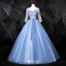 Check spelling or type a new query. Elegante Himmelblau Ballkleider 2020 Ballkleid Rundhalsausschnitt Schleife Perle Applikationen 3 4 Armel Ruckenfreies Lange Festliche Kleider