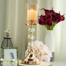 With tall candle holders like this one, your home will never look better. 17 Tall Metal With Glass And Crystal Candle Holder Centerpiece Gold Leilaniwholesale