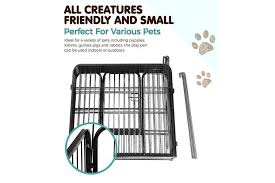 Inside the cage are more wooden perches and stainless cups. 8 Panel Pet Dog Playpen Puppy Exercise Cage Enclosure Fence Play Pen 80x80cm Matt Blatt