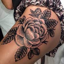 Large Woodcut Peony On The Thigh Woodcut Peony Gobigorgohome Traditional Tattoo Tattoos For Women Woodcut Tattoo Tattoos