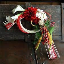 和モダンお正月しめ縄飾り ラタン紅白 響花 お正月 生花 しめ縄飾り お正月 飾り リース