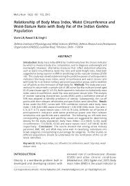 Pdf Relationship Of Body Mass Index Waist Circumference