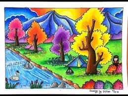 30 Gambar Pemandangan Alam Dengan Gradasi Warna Cara Menggambar Dan Gradasi Warna Tema Pemandangan Alam Download C Di 2020 Cara Menggambar Seni Krayon Pemandangan