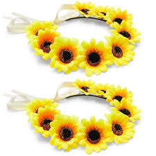 2 Pack Sunflower Headband For Women Girls Wedding Bridal Floral Crown Hair Wreath Flower Accessories For Photo Props Walmart Com