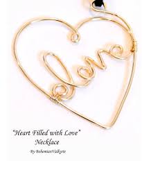 Wire Wrapped Heart Cursive Love Word Pendant Heart Filled With Love Handmade Freeform Gold Necklace 25 By Bohemian V Love Necklace Heart Pendant Love Words