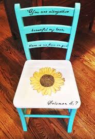 Refinished Wooden Chair With Solomon 4 7 And Sunflower Painted Wooden Chairs Wooden Chair Chair Design Wooden