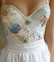 Custom Meadow Bustier Wedding Gown For Andrea Custom Dress Vintage Inspired Silk Chiffon Hand Embroidery Boho Woodland Baju Model Lama Dress Up Gaun Perkawinan