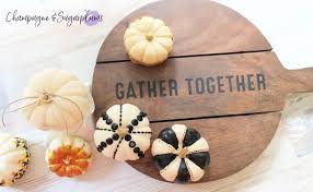 You can decorate pumpkins with paints, stencils, letters and various patterns. Diy Thanksgiving Centrepiece Idea Mini Pumpkins Champagne And Sugarplums