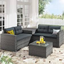The wood surface has been lacquered and smoothed to perfection with a natural matte finish. Buy Merax 4 Piece Patio Conversation Pe Rattan Wicker Garden Outdoor Furniture Sofa Set With Large Storage Box And Cushions Gray Online In Taiwan B0943gfxhg