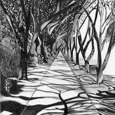 Black And White Pencil Drawings Of Trees 8 5 X 11 Path Of Trees Black White Gray Landscape Perspective Art Print From Original Pencil Drawin Linear Perspective Art Perspective Art Landscape Sketch