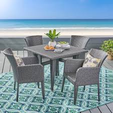 Noble House Anaya Gray 5 Piece Wicker Outdoor Dining Set Outdoor Dining Set Outdoor Wicker Furniture Patio Dining Set