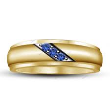 Round Blue Sapphire 10 Karat Yellow Gold Plated Men S Gents Wedding Band Ring Wedding Ring Bands Blue Sapphire Mens Band Rings