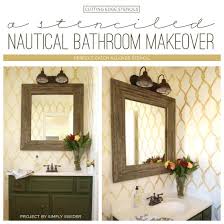 Coastal bathroom decor, nautical decor, beach bum decor, bathroom storage, wood toilet box, coastal bathroom storage, toilet paper holder. A Stenciled Nautical Bathroom Makeover Stencil Stories