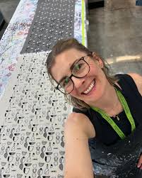 The Summer Residency is in full swing. Here is our brand new president  Charis Birchall using the silk screening facilities. #fibreartist #fibreart  #surfacedesign @contextural @albertauarts