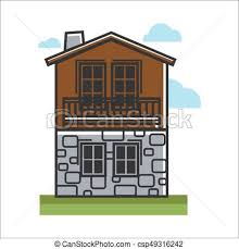 Casa de entramado ligero, casa de madera, casa modular, casa prefabricada los materiales para la construcción de la casa de madera y la mano de obra de los operarios 69.090€. Casa Hecha Con Piedra Y Madera Ilustracion De Vectores De Dos Pisos De Casa Hecha Con Piedra Y Madera Canstock
