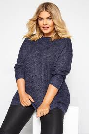 Beige women's fisherman's neckline jumper. Dark Blue Chunky Knitted Jumper Yours Clothing