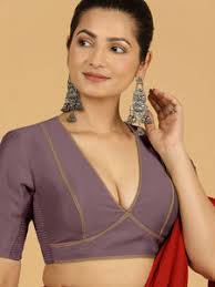 Buy Erum Purple Mauve Saree Blouse with Elbow Sleeves