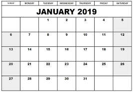 Calendar Blank January 2019 Editable Calendar Monthly Calendar Printable Monthly Calendar Template