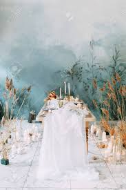 Wedding wedding flowers grass wedding wedding decorations custom backdrop decor modern love wedding trends moroccan wedding. Autumn Decor With Fabric And Dried Flowers Wedding In The Style Stock Photo Picture And Royalty Free Image Image 147609858