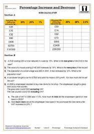 Percentage Increase And Decrease Maths Worksheet Math Worksheet Math Worksheets