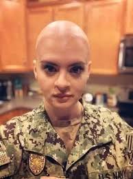 This was my lovely wife in January, getting ready to take her Chief Petty  Officer test. She was between rounds of chemotherapy and battling  tiredness, chemo nausea, and chemo brain. When she