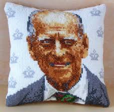 Prince Philip Duke of Edinburgh Counted Cross Stitch Mini Cushion Kit,  Sheena Rogers Designs