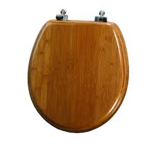 It is supported upon the wooden trestle style base and made with solid wood and wood veneer frame structure finished in gray for stability and longer use. Bemis Natural Reflections Round Closed Front Toilet Seat In Bamboo 59401ni 568 The Home Depot
