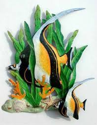 Tropical Fish Metal Art Metal Wall Hanging Hand Painted Etsy Tropical Wall Art Outdoor Metal Wall Art Tropical Art