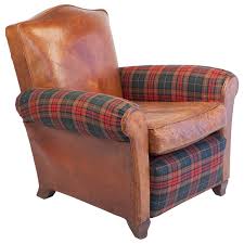 Plaid living room chairs : Small Scale Club Chair In Leather And Tartan Plaid For Sale At 1stdibs