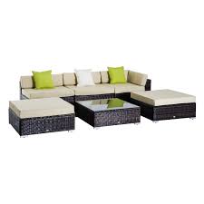 Natural rattan conservatory furniture range: Outsunny 6 Pc Rattan Sofa Coffee Table Set Sectional Wicker Weave Furniture For Garden Outdoor Conservatory W Pillow Cushion Brown Buy Online In Antigua And Barbuda At Desertcart 63344245