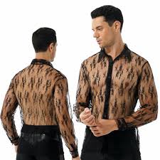 Shoppez la collection dès maintenant ! Homme Transparent Chemise En Dentelle Floral A Manches Longues Soiree Club Hauts Ebay