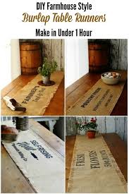 Diy Rustic Farmhouse Decor Burlap Table Runners Tutorial With Knick Of Time S Vintage Sign Stenci Burlap Table Runner Diy Table Runner Diy Burlap Table Runners