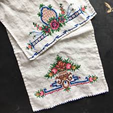 These patterns are an instant download pdf file. Vintage Cross Stitch Embroidery Kitchen Towels Set Of Two Colorful In The Vintage Kitchen Shop