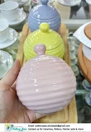 Ceramic Jar With Lid Beehive Shape Modern Color Pottery Asia The price is for a 3 pcs set and you can choose with or without.