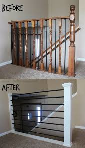 The parts of the banister that you need to remove the old banister needs to be removed from the end of the stair railing. Stair Railing Makeover Diy Baluster Home Remodeling Diy Home Remodeling Diy Stair Railing