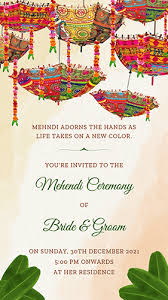 You can paint your hands green with mehndi and the town yellow with haldi on such a function! Mehndi Invitation Card Maker Invitation Video Animated E Card Online Maker Templates Happy Invites
