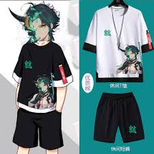 Male Xiao Genshin Impact Xiao Manga cosplay Short Sleeve Cotton Trendy  T-shirt Japan Anime Game Tee Tops Oversized Clothes suits