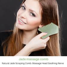 Jade Stone Guasha Comb Natural Jade Scraping Scalp Massage Comb Hair Comb