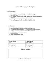 Provides technical support to public and staff in reference; Personal Assistant Job Description Template
