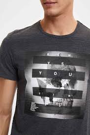 Antrasit Melanj Erkek Slim Fit Baskili Kisa Kollu T Shirt 1168507 Defacto Fit Erkek Moda Kadin