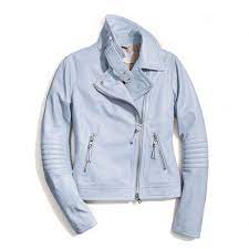 Coach Slim Leather Moto Jacket Blue Leather Jacket Best Leather Jackets Motorcycle Jacket Women