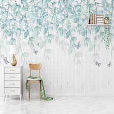 Watercolor Mint Leaves Wallpaper Wall Mural Hanging Leaf Etsy In 2021 Wall Wallpaper Home Decor Wall Murals