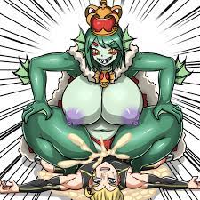 1girls areola breasts busty cleavage cowgirl position cum cum in  pussy cum inside cum pool deep sea king dr.bug ejaculation female femdom  green hair green skin human humanoid interspecies