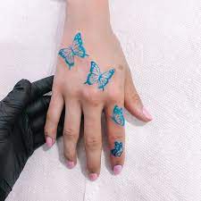 Blue Butterfly Tattoo By Whoaakat Twitter Butterfly Hand Tattoo Blue Butterfly Tattoo Cute Hand Tattoos