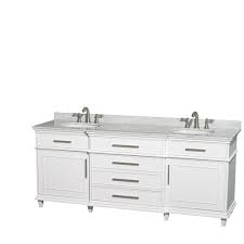 Three door, two drawer white lacquer bath vanity with nickel hardware and white carrara marble top features: Wyndham Collection Berkeley White 80 Inch Double Bathroom Vanity Overstock 8754991