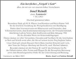 Traueranzeigen von Josef Reindl