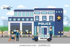 Check spelling or type a new query. Illustration Of Police Department With Officers In Uniform Cars And City Landscape Police Station Easy Art For Kids Police