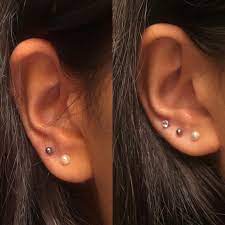 Got My Second Lobe Piercings On Both Ears And My Third On One Today Feeling Happy Piercing